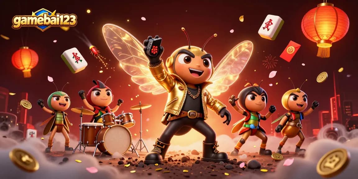 Experience dynamic gaming with gamebai123, featuring 3D characters and vibrant casino elements.