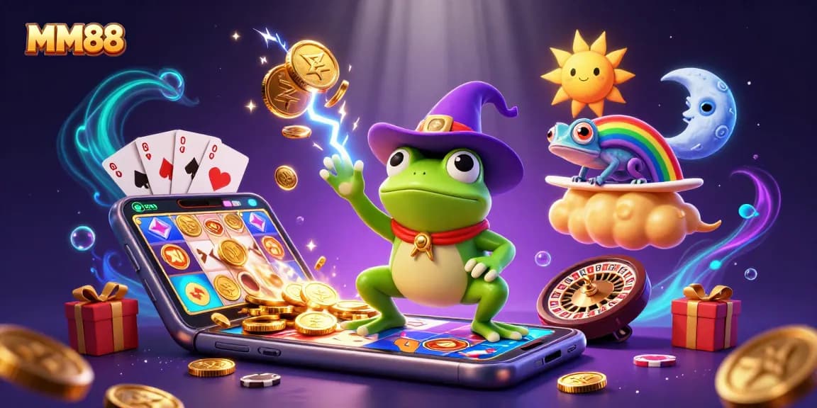 Experience the thrill of MM88 with golden coins and vibrant gaming elements in a captivating scene.