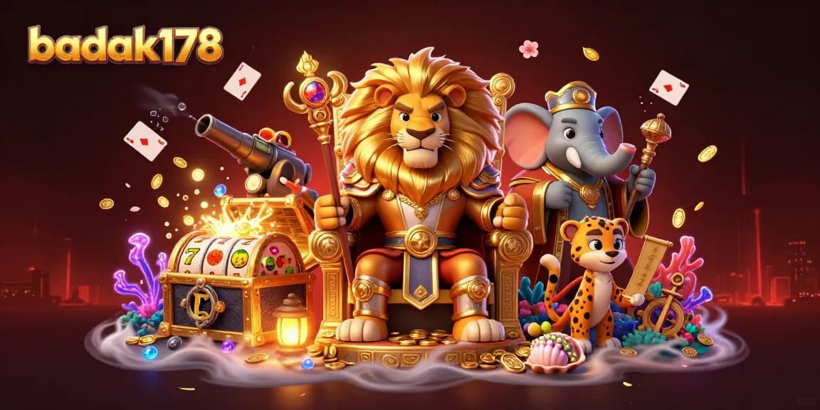 Win big at badak178 with vibrant lion king and dynamic casino elements in a lavish scene.