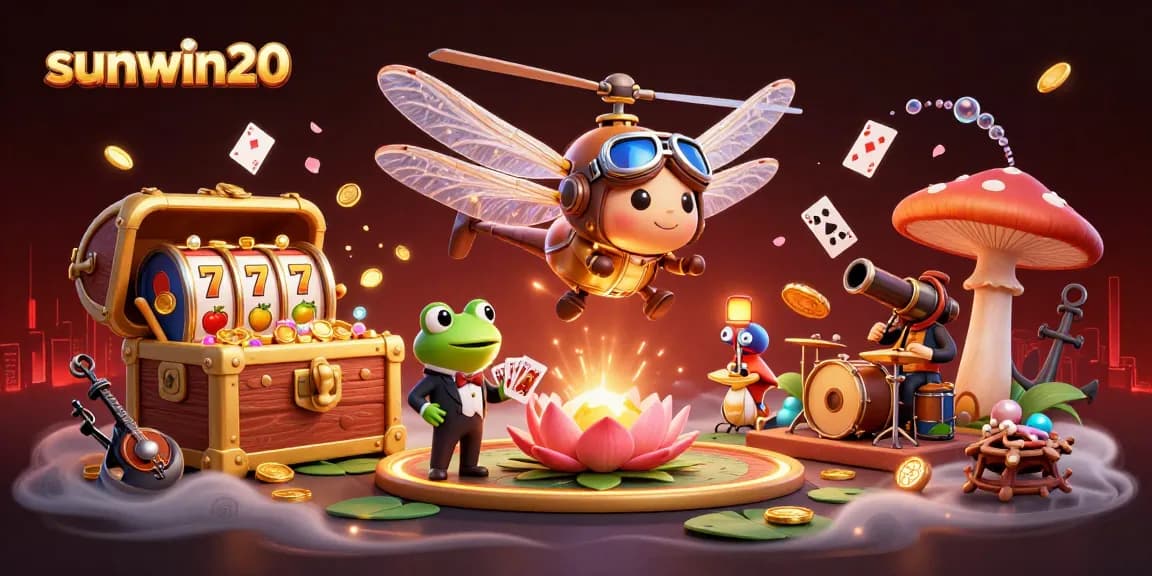 Experience thrilling wins with sunwin20 at a vibrant lily pad casino scene featuring engaging characters.