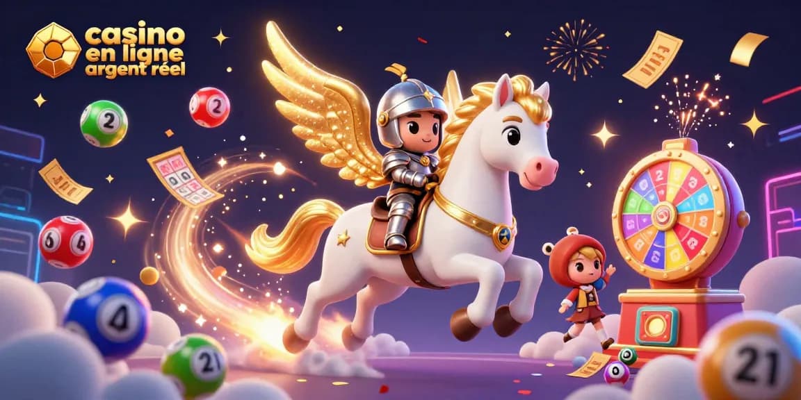 Jouer à casino en ligne argent réel avec un cheval céleste et des éléments de bingo colorés.