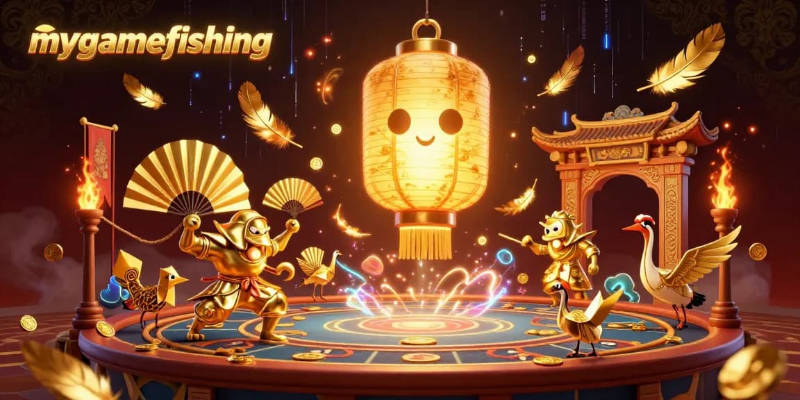 Engage in mygamefishing-themed casino fun, featuring golden lanterns and vibrant aquatic elements.