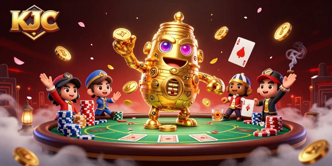 KJC's golden golem animated with poker elements, bringing a casino adventure to life.