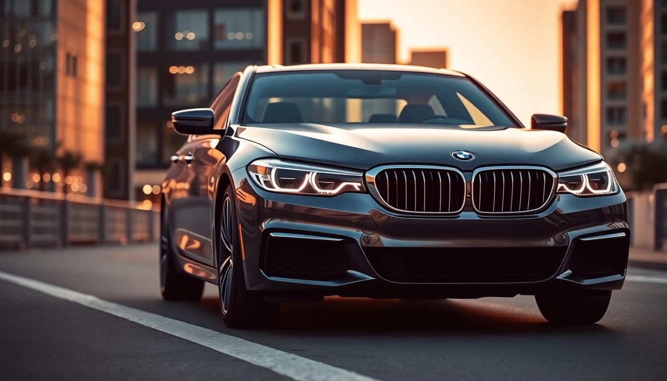 Admire the luxury BMW car showcasing its sleek design and urban sophistication.