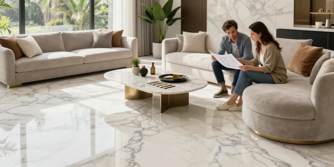 Premium marble flooring by NAGA2000 in a luxurious living room design consultation.