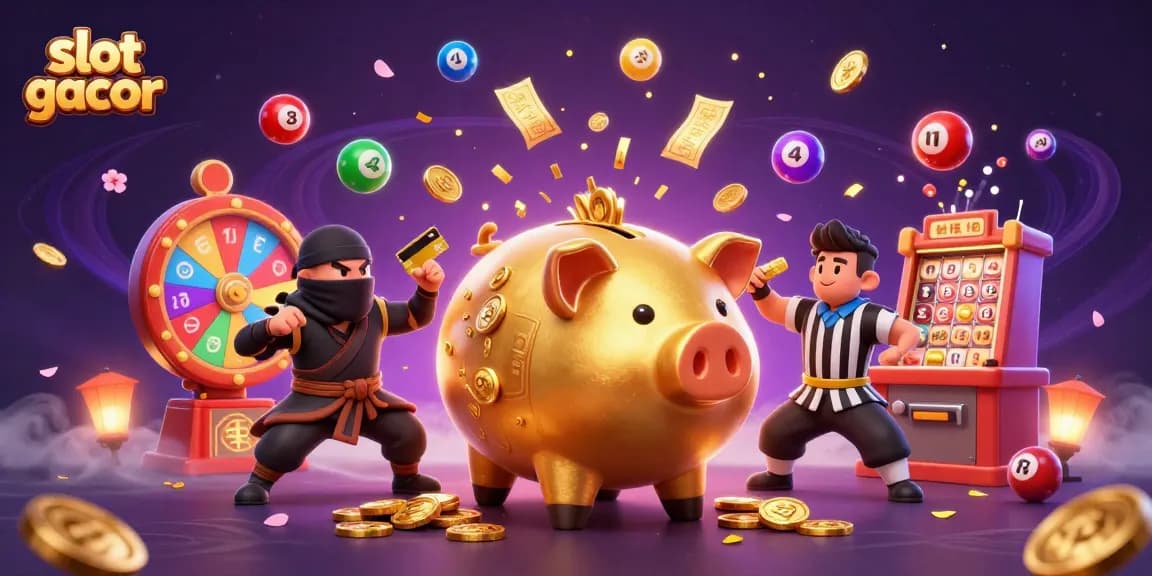 Experience thrilling gameplay with slot gacor featuring a golden piggy bank sumo wrestler.