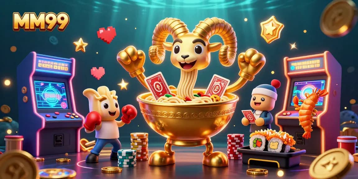 Engage in thrilling gameplay at MM99 with a vibrant 3D casino scene featuring fun characters.