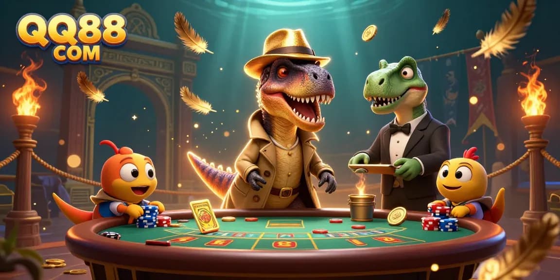Win big at QQ88 COM while enjoying an exciting 3D casino scene with colorful characters.
