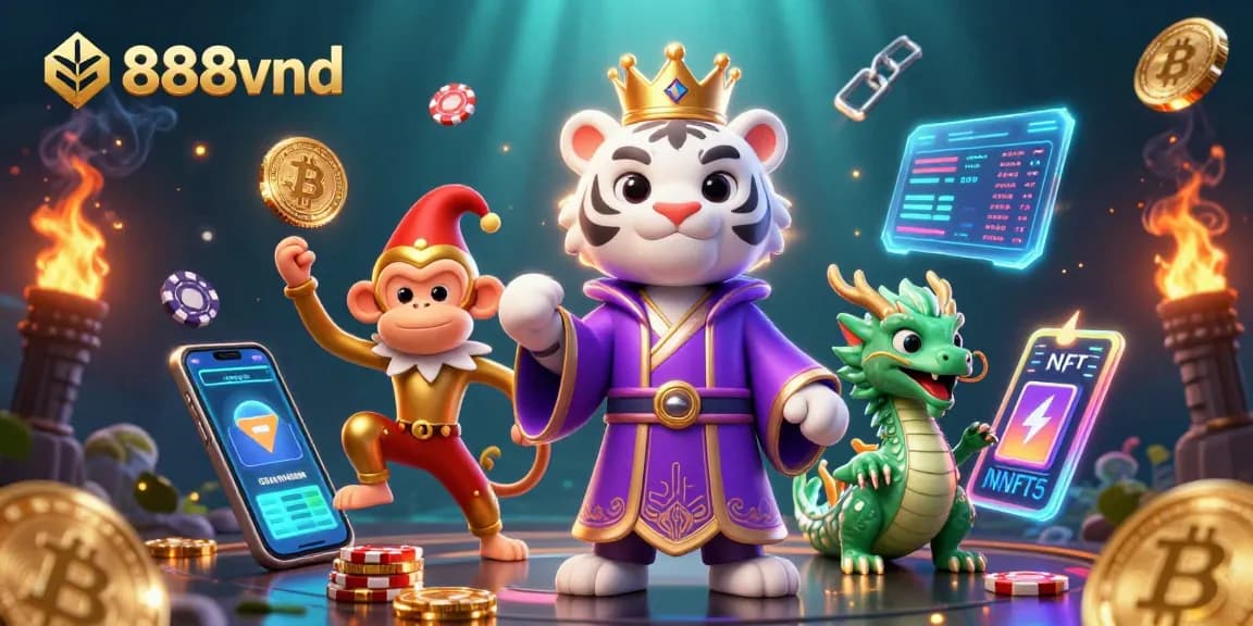 Experience thrilling gaming at 888vnd with an energetic scene featuring characters and vibrant casino elements.