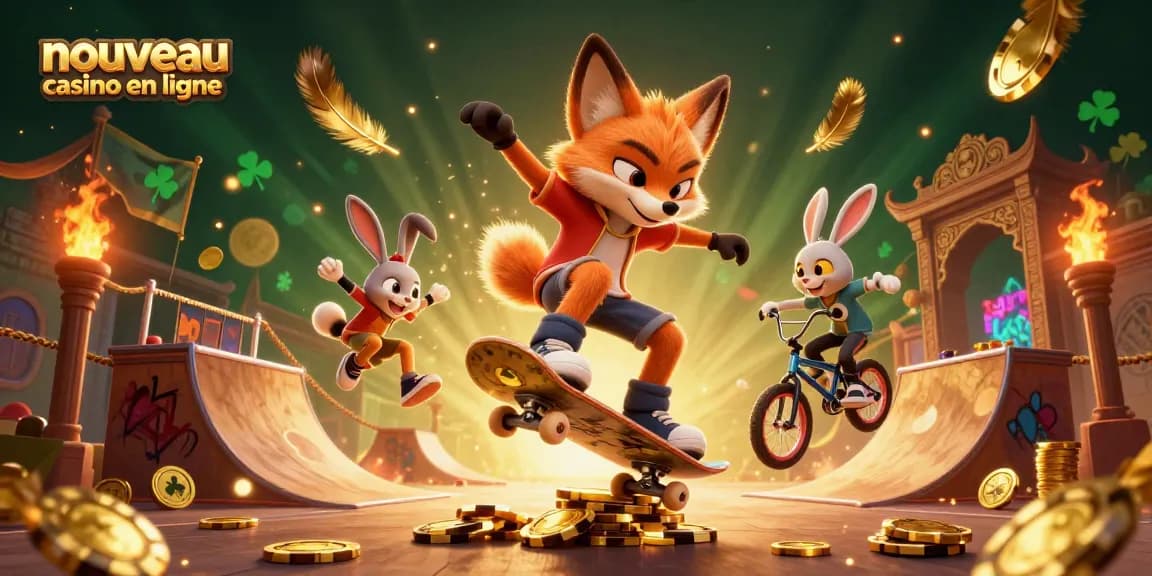 Animations dynamiques dans un nouveau casino en ligne avec un renard et un lapin, créant des vibrations ludiques.