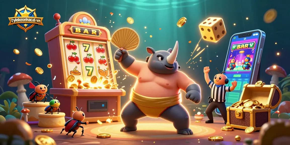Experience the thrill of tylekeonhacai-vn with a dynamic casino scene featuring a beetle sumo champion.