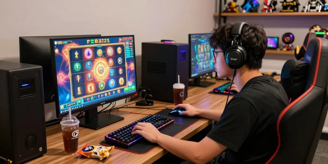 Player engaged in thrilling we88 PGSLOT session in modern gaming room.