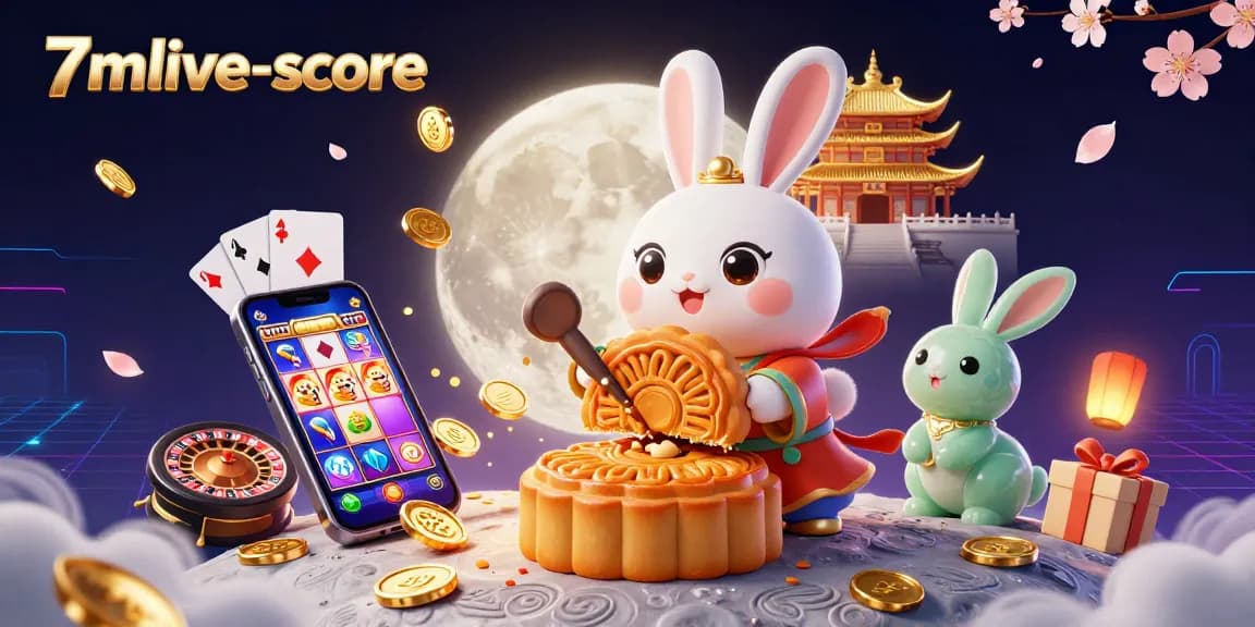 Place bets with 7mlive-score as the moon rabbit reveals poker chips while playing exciting casino games.