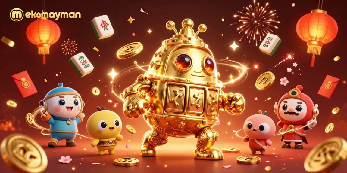 Spin to win with nekomayman, the golden golem and vibrant gambling elements in a festival setting.