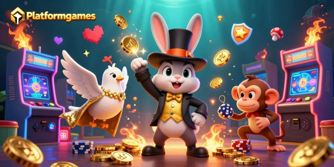Engage in dynamic gaming action with platformgames, featuring a magician rabbit and casino elements.