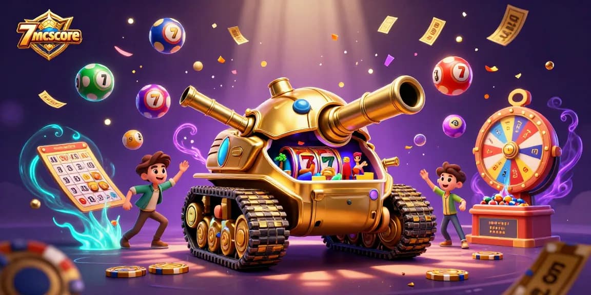 Engage in thrilling casino fun with 7mcnscore's captivating 3D illustration of a golden casino beetle tank.