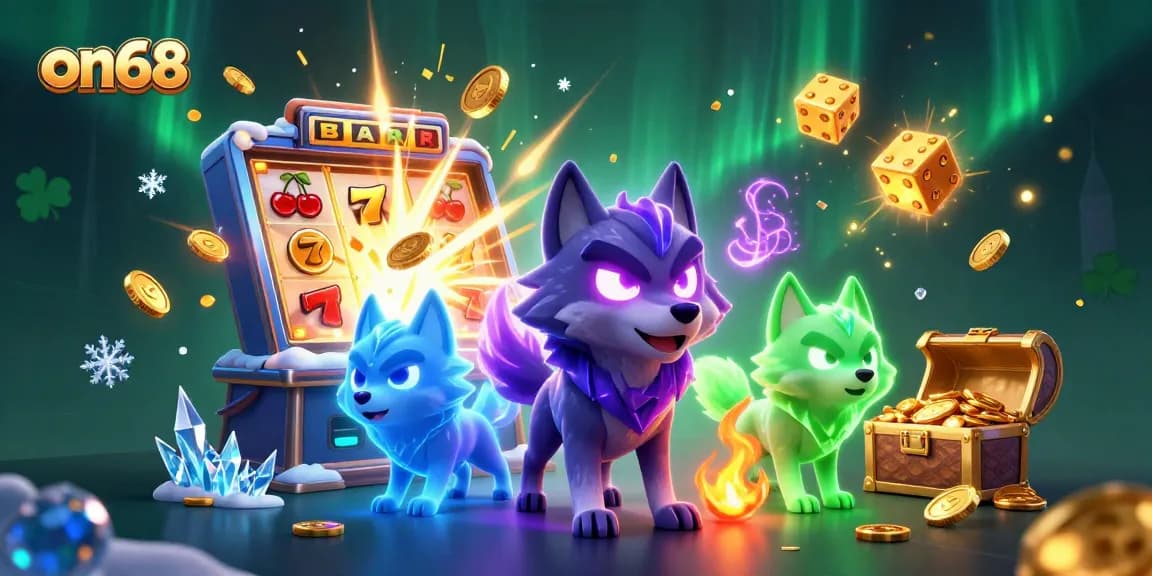 Experience winning thrills at on68 with a vibrant 3D casino illustration showcasing dynamic gaming elements.