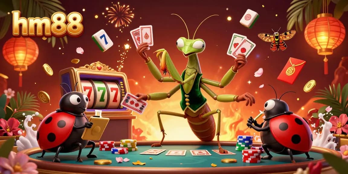 Engage with the excitement of hm88 while experiencing a vibrant casino scene with dynamic characters and festive elements.