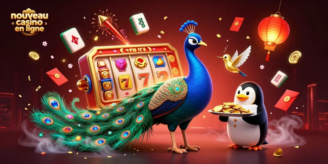 Gagnez avec le nouveau casino en ligne grâce à une illustration dynamique de pêches et d'éléments de jeux.