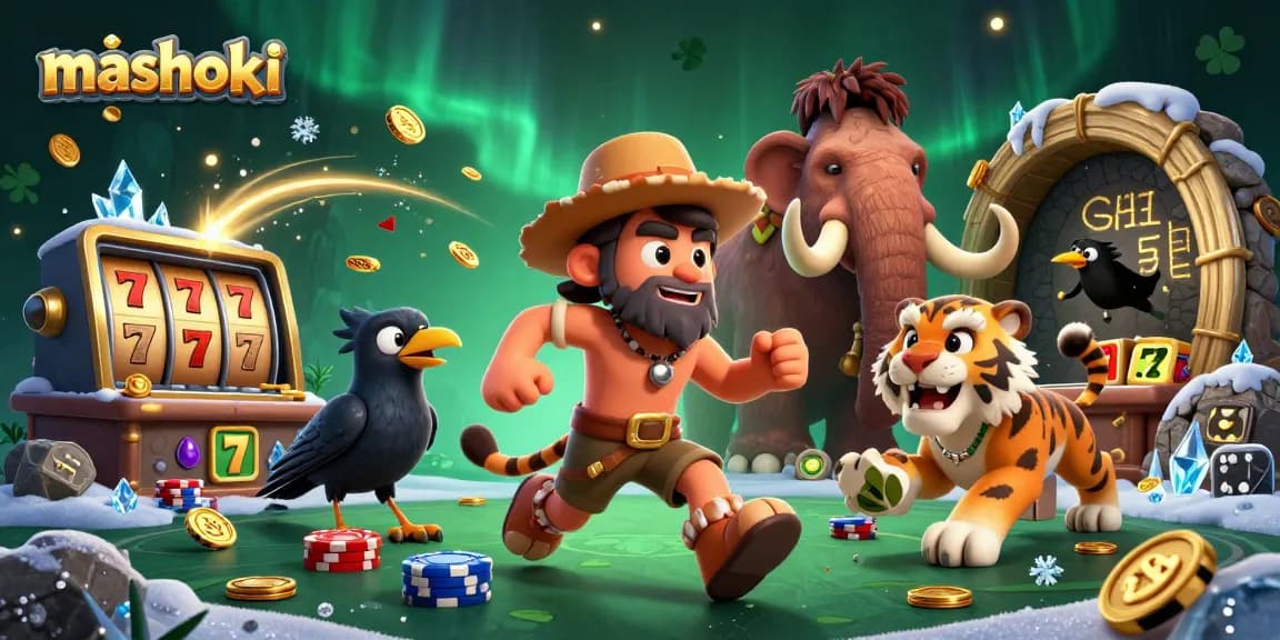 Experience thrilling gameplay with mashoki, as a caveman and sabertooth tiger run a vibrant prehistoric casino.