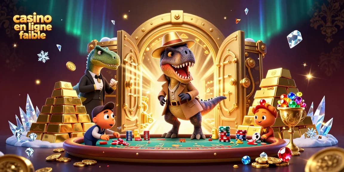 Plongez dans l'univers du casino en ligne fiable avec des personnages de dinosaures captivants jouant au blackjack dans une ambiance luxueuse.