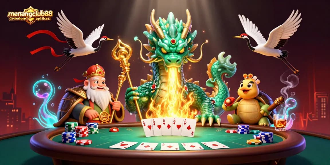Join the excitement of menangclub88 download aplikasi with a vibrant dragon and lucky cranes scene.