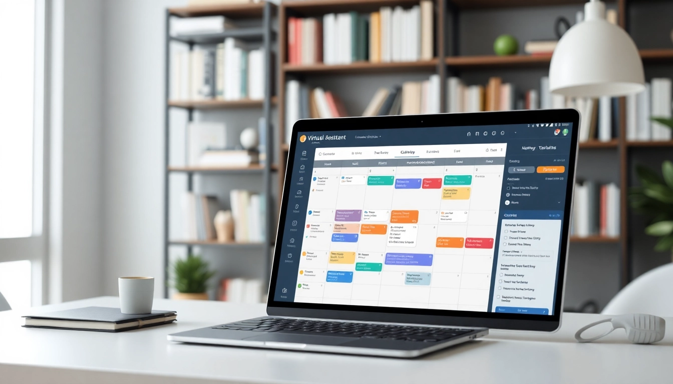 Showcasing a virtual assistant scheduling tool on a sleek desktop for efficient time management.