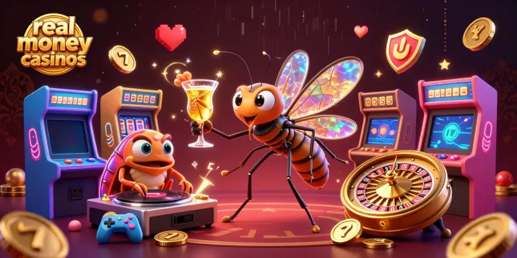Engaging 3D scene of real money casinos showcasing unique characters and vibrant casino elements.