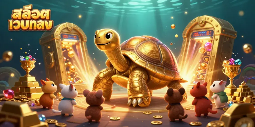 ภาพการ์ตูน 3D ที่เต็มไปด้วยความสนุกในการเล่นเกมสล็อตเว็บตรง โดยมีเจ้าท้องแก่ทองคำเป็นตัวละครหลัก