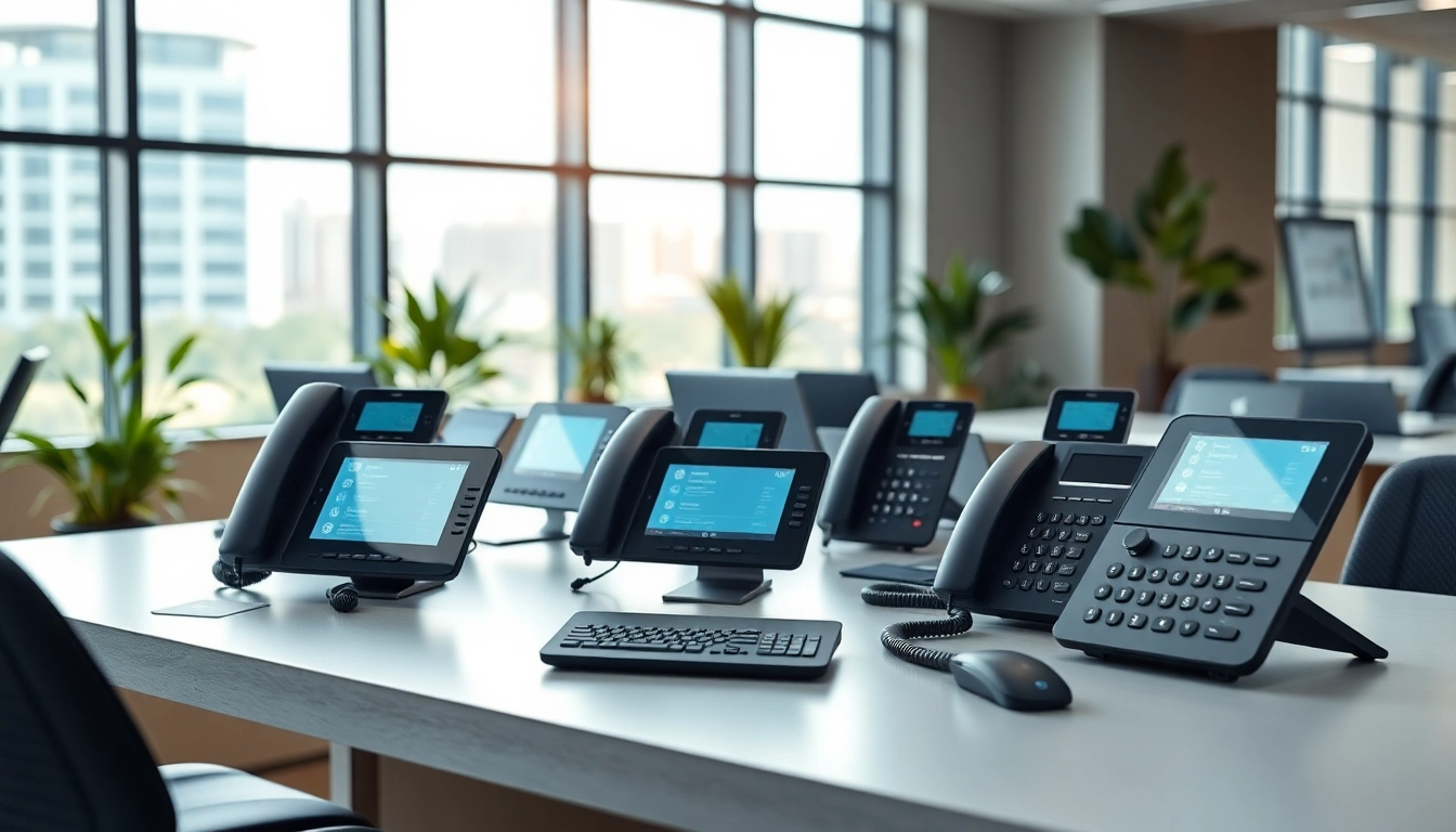 Explore office business phone systems displayed in a contemporary workspace setup.