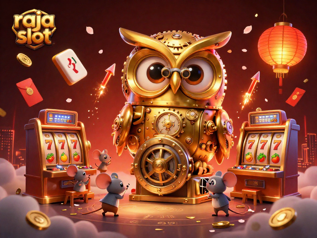 Engage with raja slot revelry featuring golden owl and vibrant casino elements.