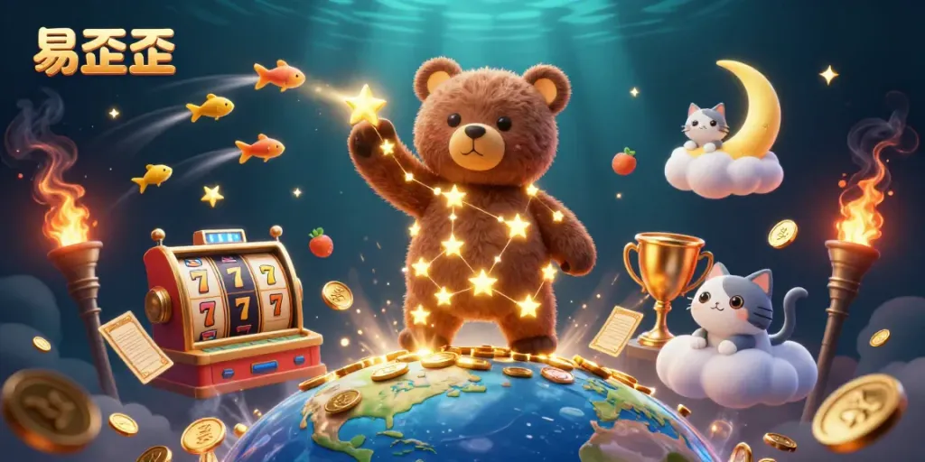 Experience the excitement of 易歪歪 with vibrant casino-themed characters and dynamic elements in a rich, lively scene.