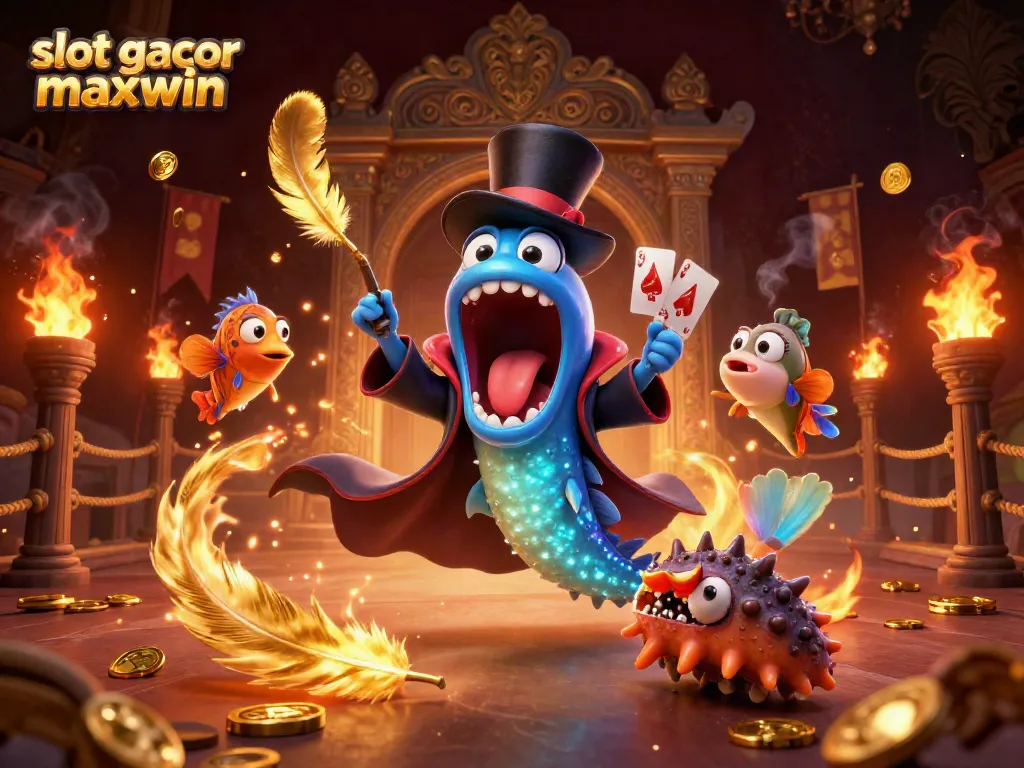 Engage with slot gacor maxwin through a dazzling magic act featuring a deep-sea character performing tricks.