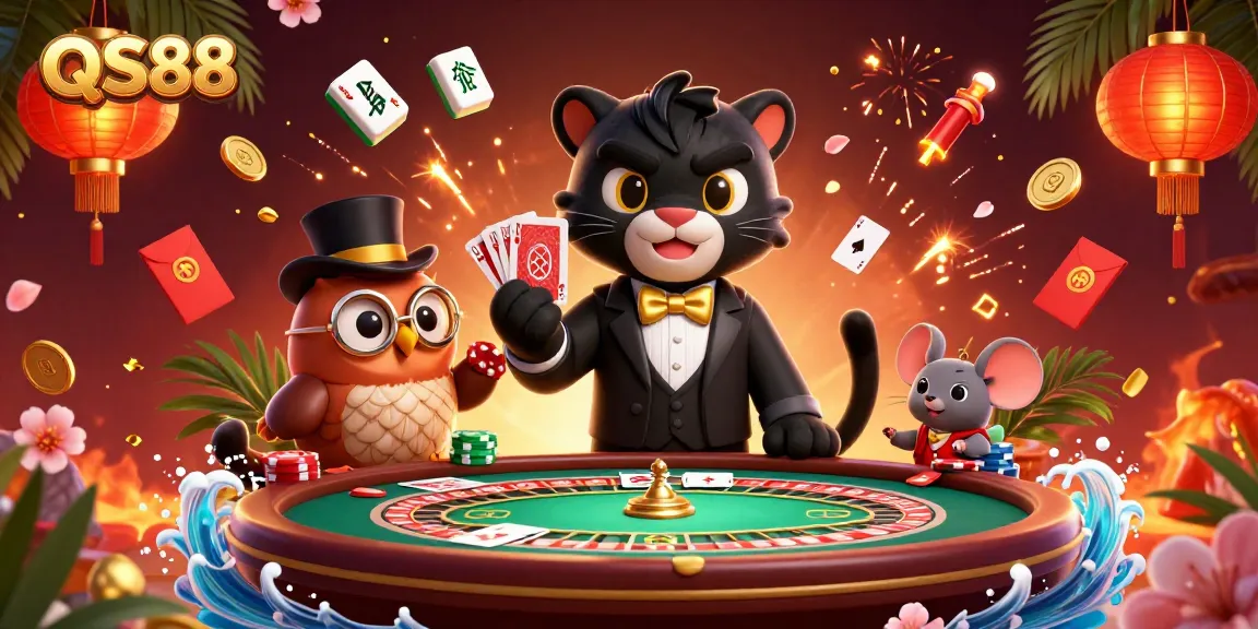 Experience thrilling gameplay at QS88 with a vibrant casino scene featuring stylish characters and rich details.