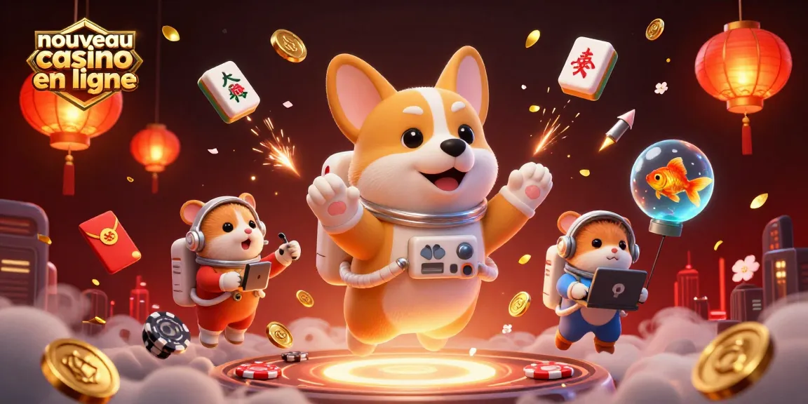 Plongez dans l'univers du nouveau casino en ligne avec un corgi astronaute en apesanteur entouré d'éléments de jeu captivants.