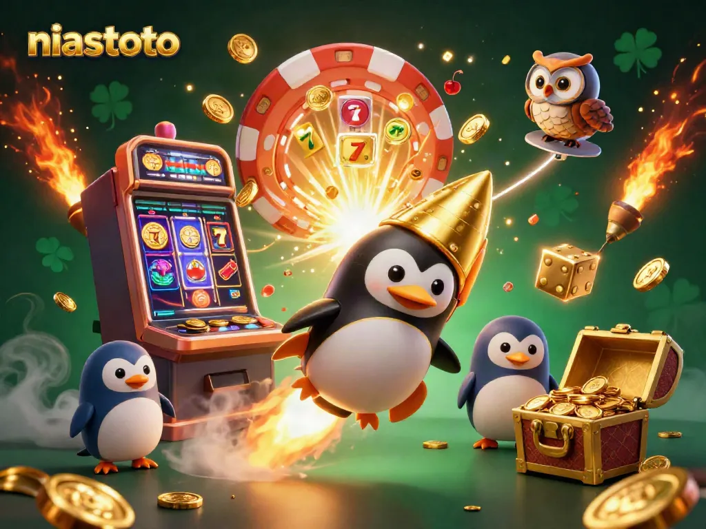 Experience niastoto's thrilling casino adventures with a golden penguin and jackpot explosions.