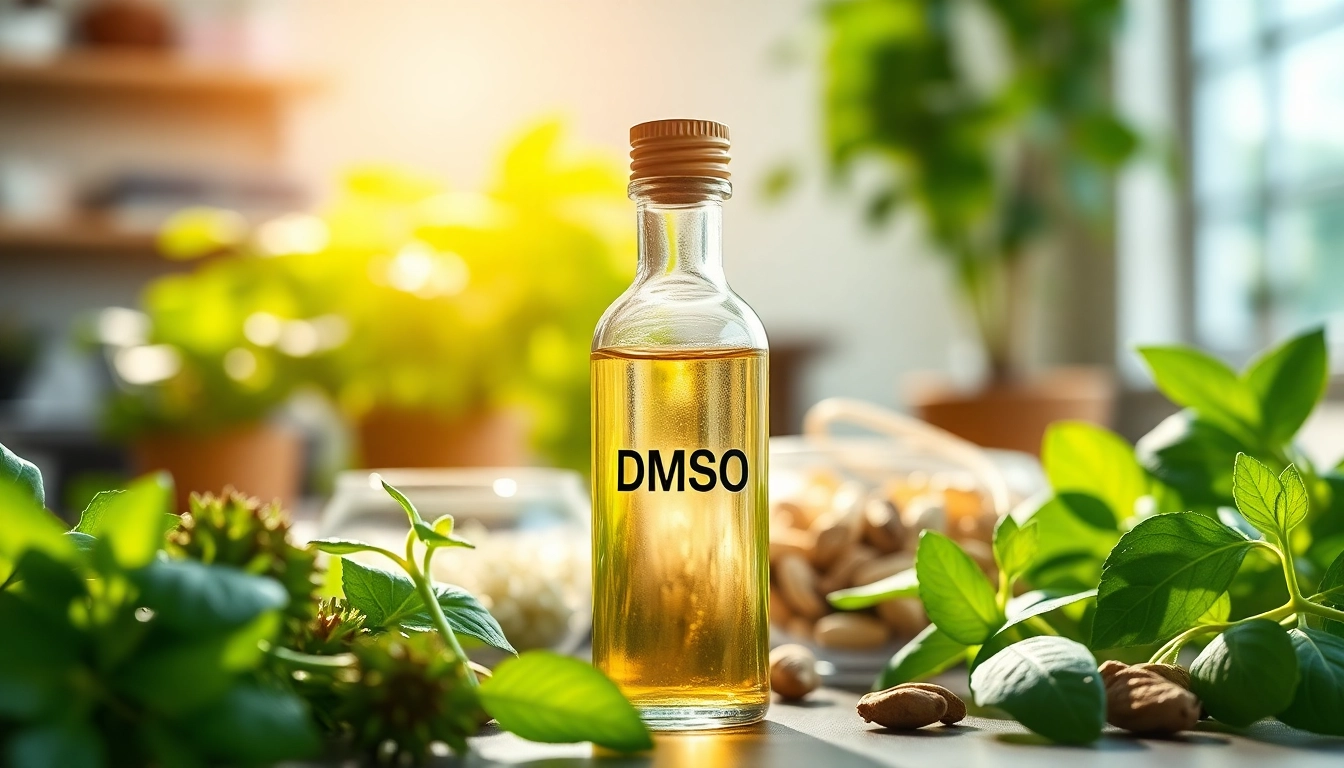 Store dmso organic in a glass vial with fresh herbs for health applications
