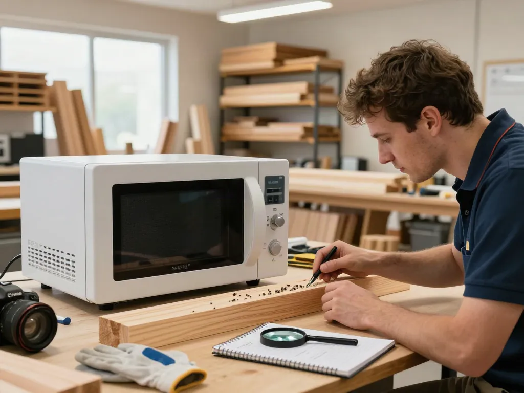 SHASHEL® microwave device eliminating wood-boring insects in a professional workshop environment.