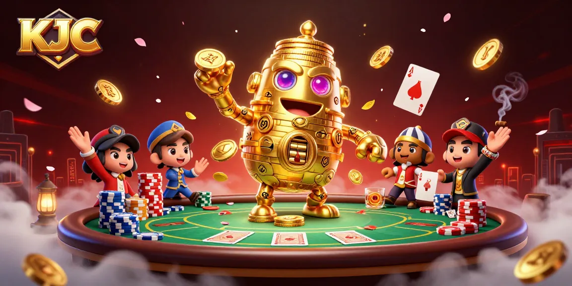KJC's golden golem animated with poker elements, bringing a casino adventure to life.
