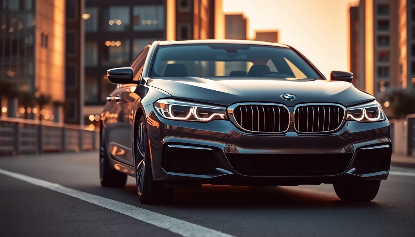 Admire the luxury BMW car showcasing its sleek design and urban sophistication.