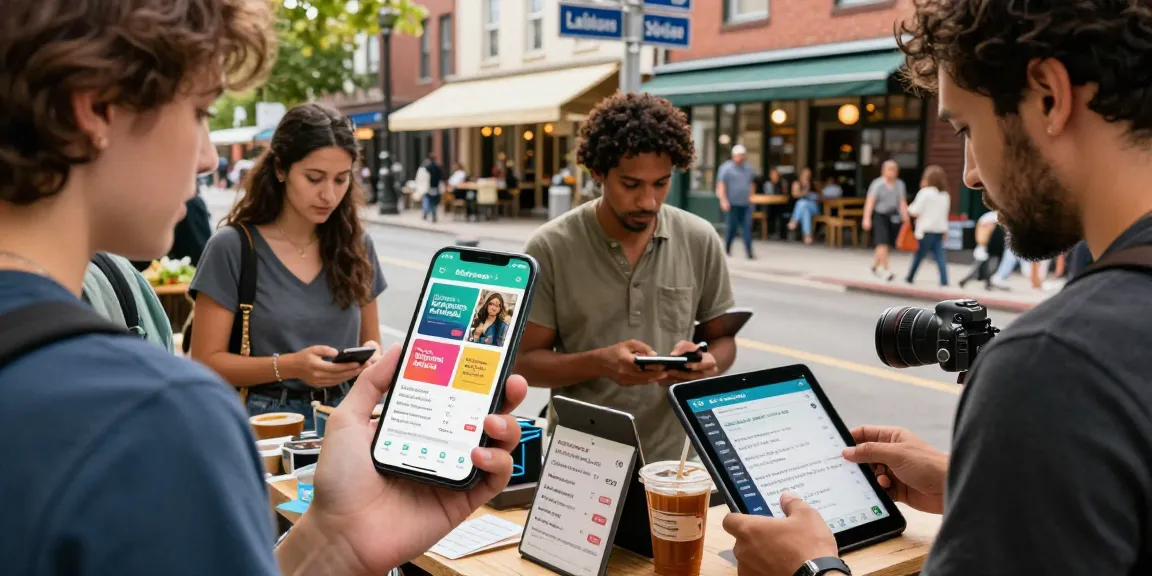 Engaged users exploring BedPersonal for local classifieds in a vibrant marketplace setting.