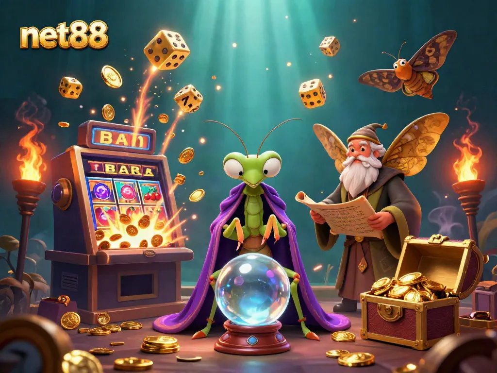 Experience the excitement of net88 with a mystical fortune teller scene filled with vibrant gaming elements.