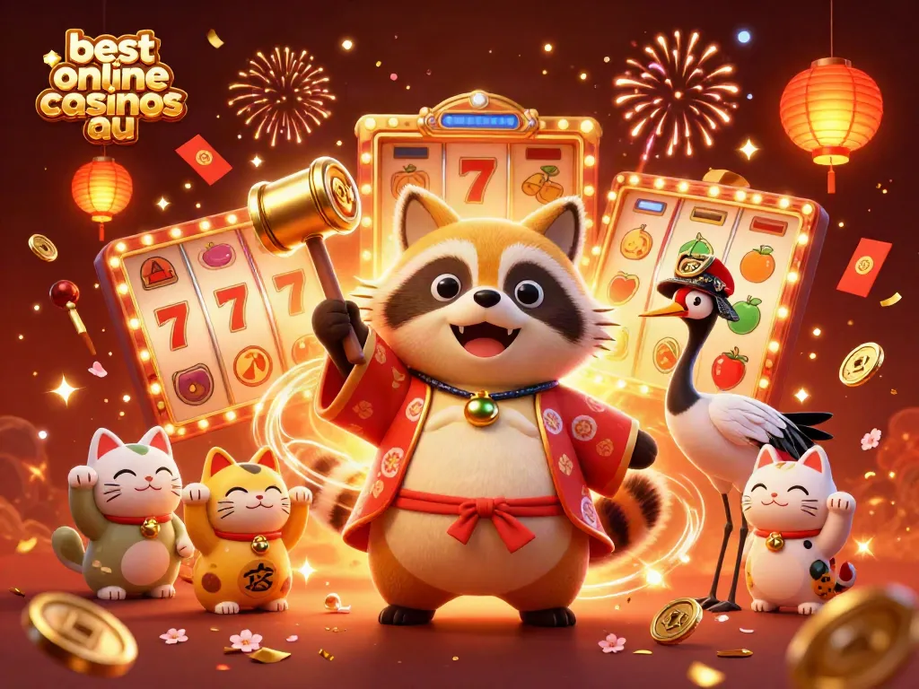 Celebrate winning with the best online casinos au featuring vibrant characters and exciting slot symbols.