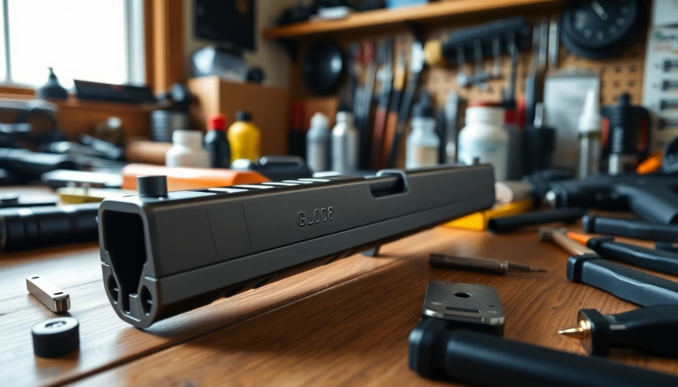 Showcasing the glock 48 mos slide complete with detailed close-up of its features and accessories.