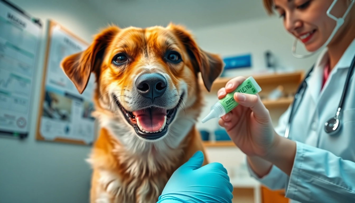 Applying dmso for dogs to promote healing and pain relief in a veterinary setting.