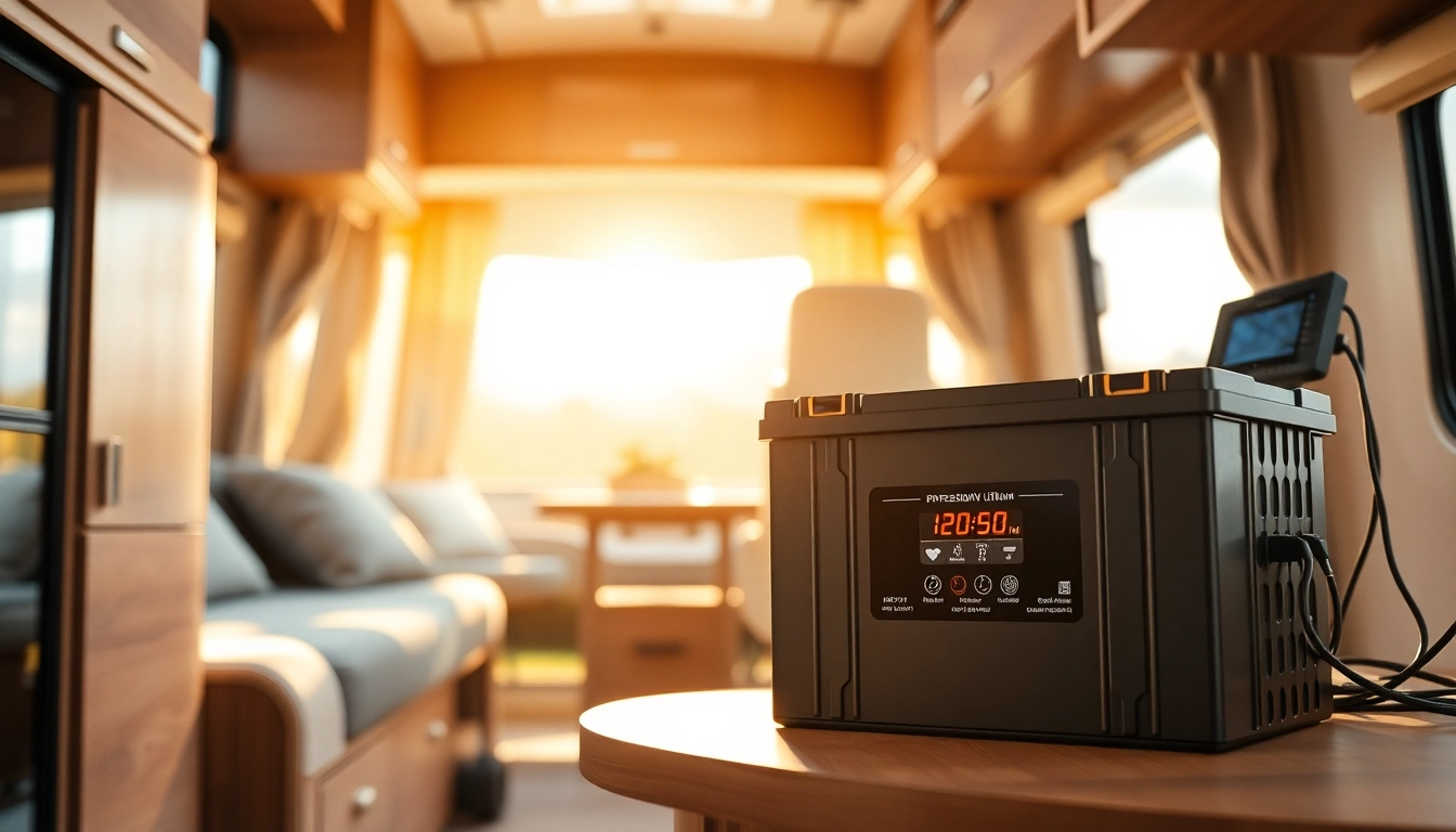 Showcase of lithium RV batteries in a modern RV, emphasizing energy and reliability.