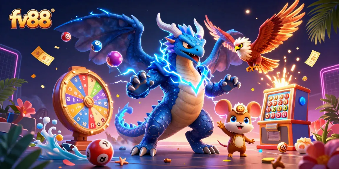 Spin and win at fv88 with vibrant lottery elements in a dynamic casino scene.
