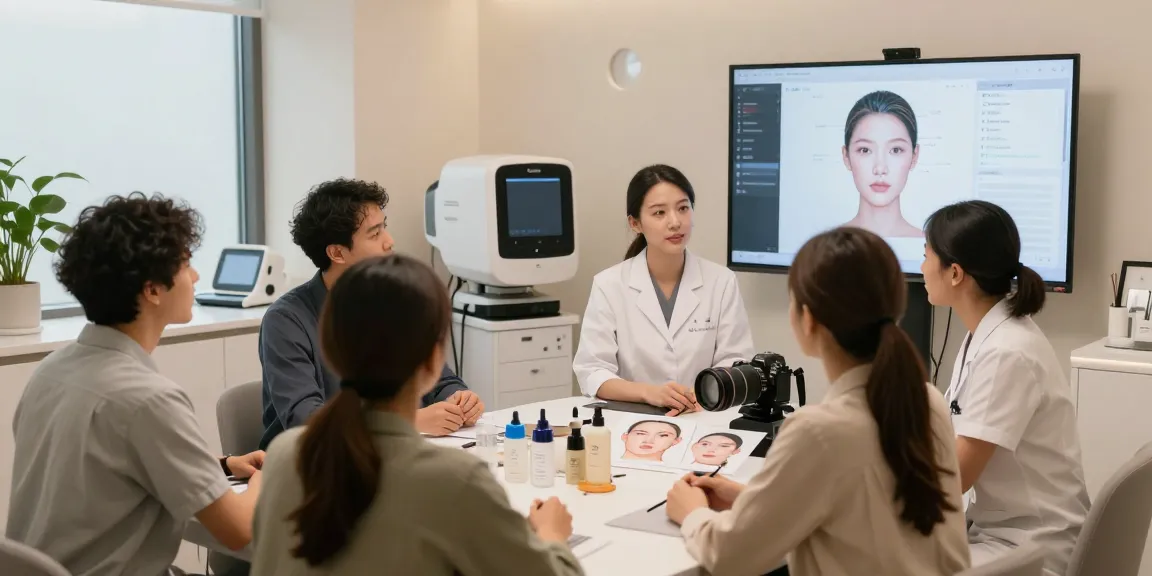ClinicEvo vs QOVES facial analysis consultation scene highlighting advanced technology and client engagement.