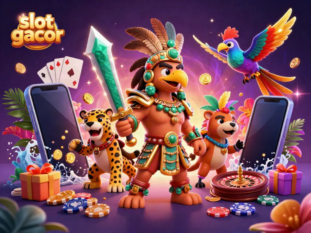 Mengguncang mesin slot gacor dengan karakter pejuang Aztec dan elemen permainan kasino yang dinamis.