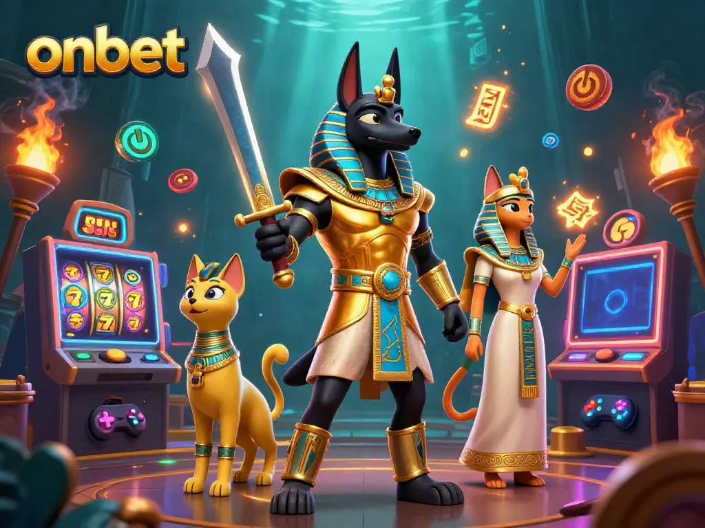 Experience exciting gaming at onbet, featuring an ancient Egyptian warrior and jackpot slots.